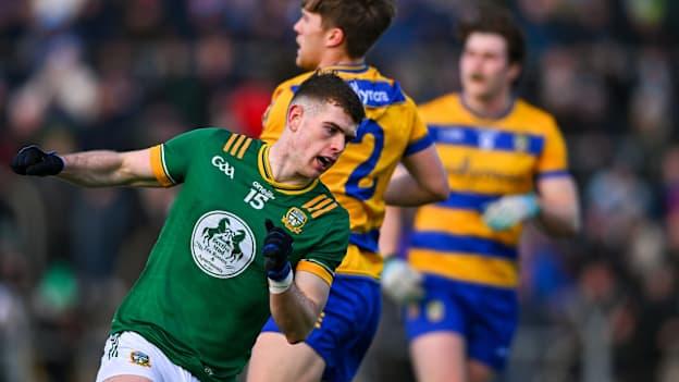 Eoghan Frayne of Meath celebrates after scoring a point during the Allianz Football League Division 2 match between Meath and Roscommon at Páirc Tailteann in Navan, Meath. Photo by Shauna Clinton/Sportsfile.
