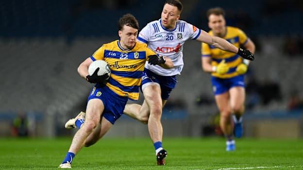 Ben O'Carroll, Roscommon, and Dessie Ward, Monaghan, in Allianz Football League action. Photo by Ramsey Cardy/Sportsfile