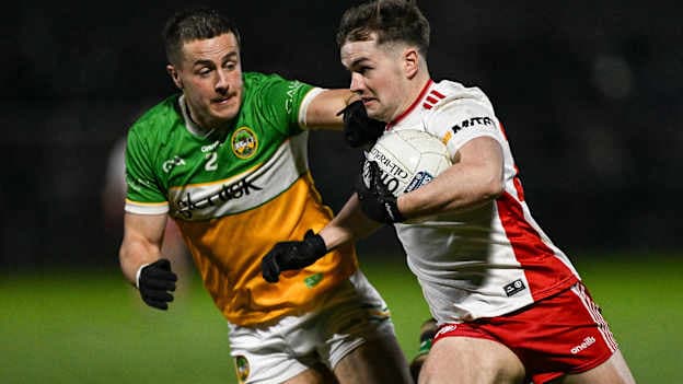 Ruairi Canavan, Tyrone, and Shane O'Toole Greene, Offaly, in Allianz Football League action. Photo by Ramsey Cardy/Sportsfile