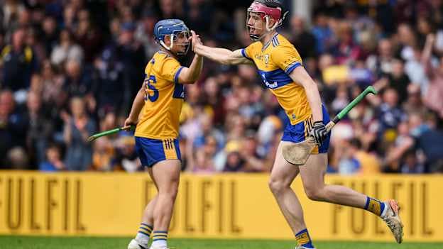 Clare's Thomas O'Connor and Paul Rodgers celebrate. Photo by Brendan Moran/Sportsfile