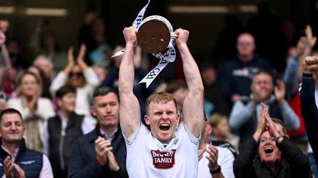 Kildare captain Rian Boran lifts the Joe McDonagh Cup at Croke Park. Photo by Ramsey Cardy/Sportsfile