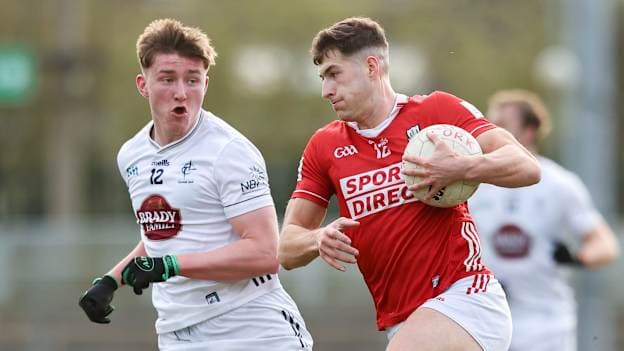Seán McDonnell, Cork, and Colm Dalton, Kildare, in Allianz Football League action. Photo by Michael P Ryan/Sportsfile