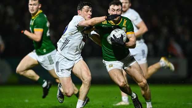 Jordan Morris, Meath, and Ryan Burke, Kildare, in Allianz Football League action. Photo by Shauna Clinton/Sportsfile