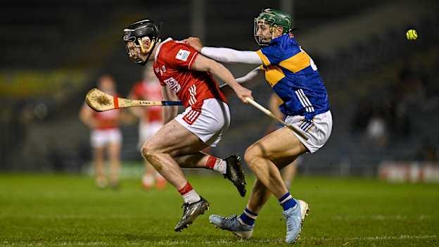 Jack O'Connor, Cork, and Robert Doyle, Tipperary, in Allianz Hurling League action. Photo by Brendan Moran/Sportsfile