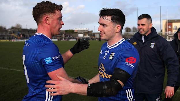 Cavan players Ciaran Brady, left, and Niall Carolan after their side's victory in the Allianz Football League Division 2 match between Westmeath and Cavan at TEG Cusack Park in Mullingar, Westmeath. Photo by Michael P Ryan/Sportsfile.