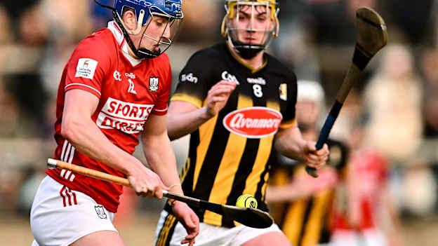Diarmuid Healy, Cork, and Killian Doyle, Kilkenny, in Allianz Hurling League Division 1A action. Photo by Piaras Ó Mídheach/Sportsfile