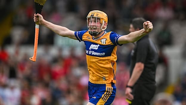 Clare's Ian O'Brien celebrates at FBD Semple Stadium. Photo by Brendan Moran/Sportsfile