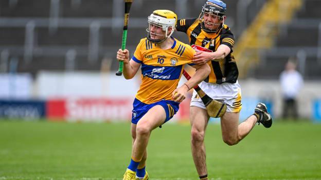Michael Collins, Clare, and Rory Garrett, Kilkenny, in Electric Ireland MHC action at FBD Semple Stadium. Photo by Stephen Marken/Sportsfile
