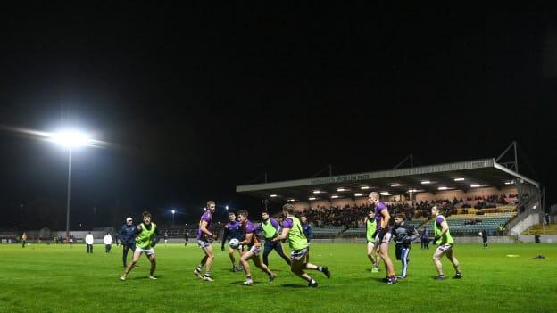 Kilmacud Crokes' players warming up before their Leinster Senior Club Championship match in 2023