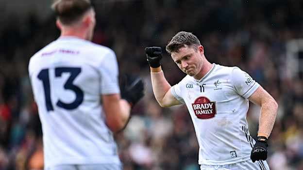Alex Beirne of Kildare celebrates a point during the win over Offaly. Photo by Piaras Ó Mídheach/Sportsfile